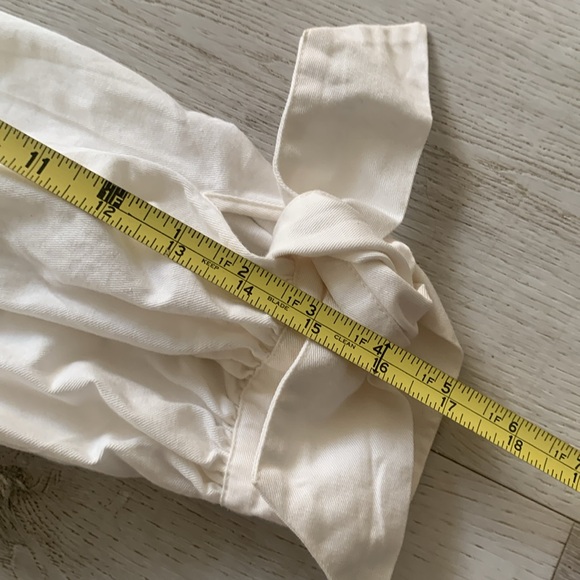 Zara Button-up Blouse‎ w/Bows Linen Puff Sleeve Blouse Pleated Top S classic - Picture 9 of 16